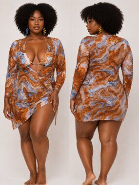 Aqua Eve 3 Piece Bikini Set Cover Up Multicolor 22W NWT